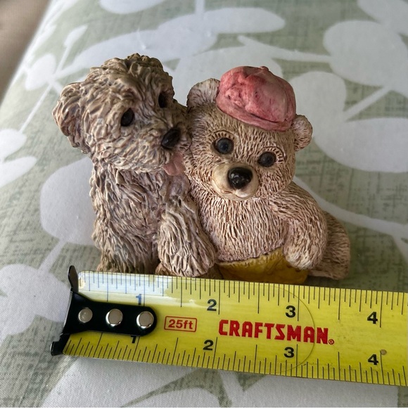 VTG Cute Rustic Shaggy Dog & Teddy Bear Cottagecore Mini Figurine Decor Accent - Picture 11 of 11